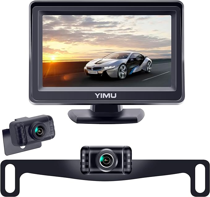 Backup Camera System with License Plate Backup Reverse Camera, Easy Installation, Plug & Play, DIY Guide Lines, 150° Wide Angle, Night Vision, IP69K Waterproof, Optional Dual Bracket K4302