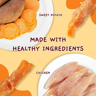 Jungle Calling 1.33 lb Dog Treats for Medium/Large Breeds Rewards - Chicken Wrapped Sweet Potato, Grain Free, Rawhide Free, Easy to Digest Treat Chews & Training Treats