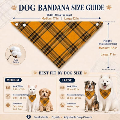 Classic Plaid Pattern Dog Bandana - Adjustable Soft Triangle Pet Scarf for Boys and Girls,Medium