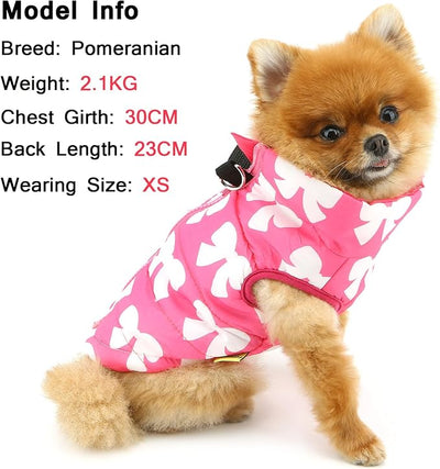 SMALLLEE_LUCKY_STORE Pet Water Resistant Winter Jacket Vest with D-Ring for Small Dog Cat Zip-up Padded Puppy Coat Chihuahua Yorkie Kitten Warm Clothes, Hot-Pink, XL