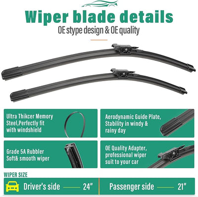 24" 21" Windshield Wiper Blades Replacement for Pontiac G6 2005 2006 2007 2008 2009 2010 / Buick Lucerne 2008 2009 2010 2011 Original Factory Quality Front Wipers Blade Set for My Car - (Pack of 2)