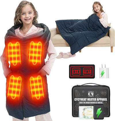 CYCYHEAT Kids Heated Blanket Battery Operated - Boys and Girls 7.4V DC Portable Cordless USB Heating Blanket for Outdoors