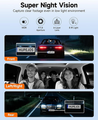 360° Dash Cam Front and Rear Inside, 4 Channel Dash Camera for Cars FHD 1080Px4, Built-in Wi-Fi, 3.16” IPS Screen, WDR Night Vision, Voice Control, Free 64GB Card, 24H Parking Mode