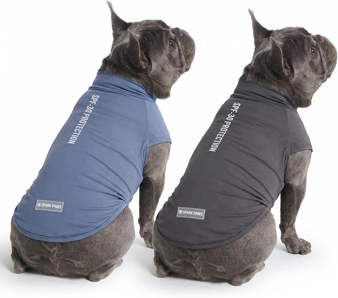 Spark Paws Sunblock Dog T-Shirt, SPF30 Protection, Lightweight Breathable Quick Dry for Dogs with Sensitive Skin - Navy Blue & Dark Grey (Set of 2) - Size L