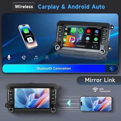 4G+64G Android Car Stereo for VW Passat Golf MK5 MK6 Jetta T5 EOS Polo Touran Seat Sharan Wireless Carplay Android Auto, 7'' Touchscreen Car Radio with GPS Bluetooth 5G-WiFi FM 32EQ DSP Rear Camera