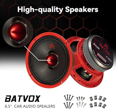 MX65E2 Loudspeaker 6.5 Inch Midrange 480 Watts 4 Ohms Red Bullet, Premium Quality Audio Door Speakers for Car or Truck Stereo Sound System, Red (2 Speakers)