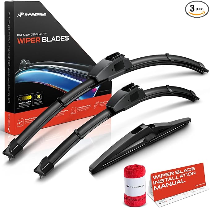 A-Premium 18"+19"+10" Windshield Wiper Blades Compatible with Mini Cooper 2002-2024 - Front Rear Wipers Blade Set for Hook/Snap Claw Arm Connector, with Wear Indicator & Towel (Pack of 3)