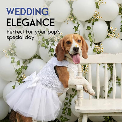 ASENKU Dog Dress Pet Wedding Dress Princess Lace Puppy Birthday Party Outfit Formal Apparel Girl for Small Medium Dogs Cats (Small, White)