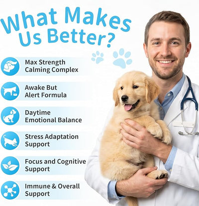 Calming Chews for Dogs - Advanced Calming Treats for Dogs Anxiety, Stress, Separation, & Thunder, Relaxation with Ashwagandha & L-Theanine, Non-Drowsy Alternative to Melatonin, Chicken Flavor, 90Ct