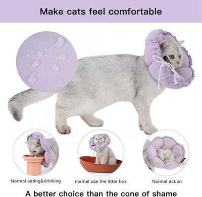 H HIDREAM Soft Cat Cone Collar， Cute Adjustable Cat Recovery Collar，Elizabethan e Collar that can Protect Head and Foot Wounds，Purple Flower All-Season Style