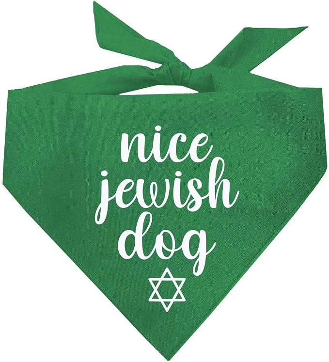 Nice Jewish Dog Bandana | 100% Cotton | Made in USA | Passover | Hanukkah | Yom Kippur | Rosh Hashanah | Jewish Celebration | Bar & Bat Mitzvah | Green, One Size (930)