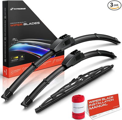 A-Premium 24"+16"+11" Windshield Wiper Blades with Wear Indicator & Towel | Compatible with Saturn Vue 2008 2009 2010, Front Rear Wipers Blade Set for Hook/Pin Arm Connector, Pack of 3