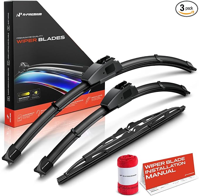 A-Premium 24"+16"+11" Windshield Wiper Blades with Wear Indicator & Towel | Compatible with Saturn Vue 2008 2009 2010, Front Rear Wipers Blade Set for Hook/Pin Arm Connector, Pack of 3
