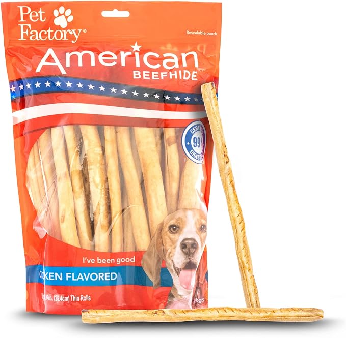 American Beefhide 10" Thin Rolls Dog Chew Treats - Chicken Flavor, 35 Count/1 Pack