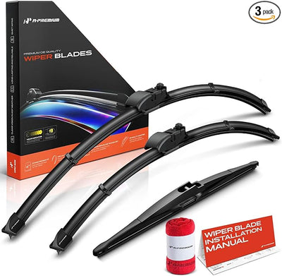 A-Premium 26"/20"/13" Windshield Wiper Blades Compatible with Jaguar E-Pace 2018-2023 - Front Rear Wipers Blade Set for Gen2V5/RL4 Arm Connector, with Wear Indicator & Towel (Pack of 3)
