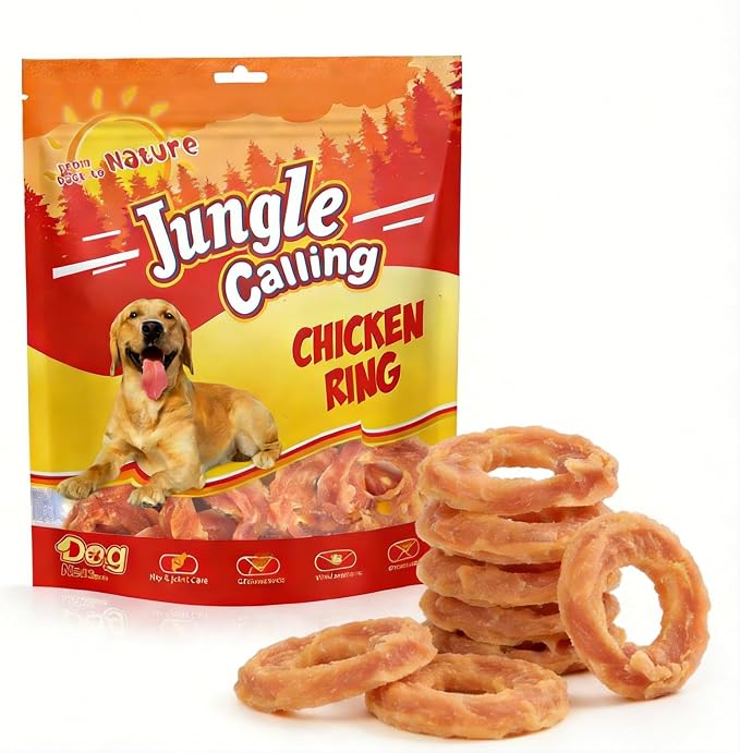 Chicken Rings Dog Treats for Small Medium Large Dogs, Slow Roasted Chicken Jerky, Rawhide Free Dog Chews, High Protein Training Treats, Hip and Joint Health with Glucosamine, 10.6 oz