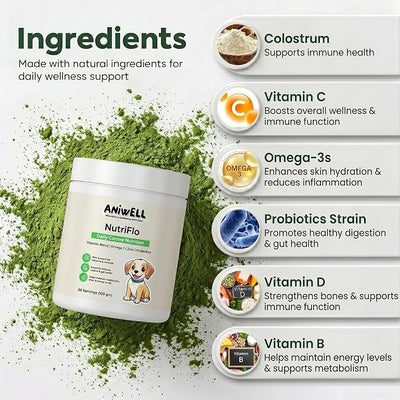 NutriFlo Dog Vitamins & Supplements – 10-in-1 Dog Multivitamin for Gut Health, Hip & Joint, Immune Support, Skin & Coat, Dental Health & Longevity | Daily Dog Supplement for All Breeds