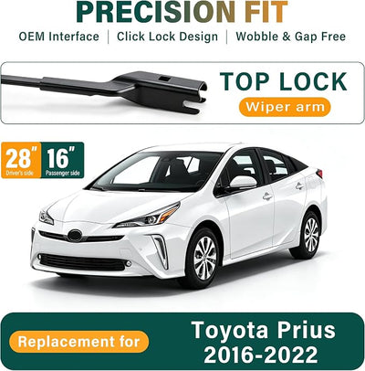 Windshield Wiper Blades Replacement for Toyota Prius 2016 2017 2018 2019 2020 2021 2022 Original Factory Quality Front Rear Wiper Blade Set - 28" 16" 16" (Set of 3)