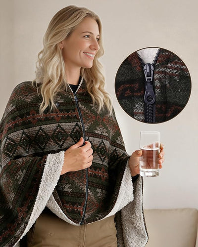 Heated Wearable Blanket, Faux Cashmere Electric Throw with 3 Heating Levels, Type-C Powered, Southwestern Pattern, 40x65 Inches (Green(Thin))