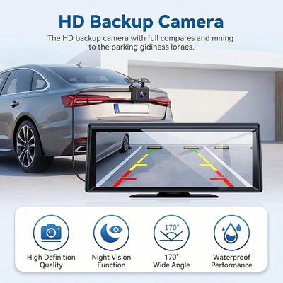 8.1" Portable Wireless CarPlay Stereo with 2K Dash Cam & 1080P Backup Cam | Wireless CarPlay/Android Auto, Voice Control, Split Screen, Plug & Play, 2K Dash Cam + 1080P Rear Cam