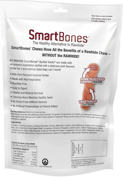 SmartBones Stuffed Twistz with Pork Flavor 6 Count, Rawhide-Free Chews for Dogs, No Artificial Preservatives or Flavors Added, (SBST-00301), 6 Count, Pork