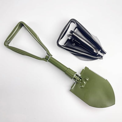 Folding Survival Shovel with Pick, Portable Carbon Steel Tactical Style Entrenching Tool for Snow, Off Road, Camping, Gardening, Beach, Digging (Green)