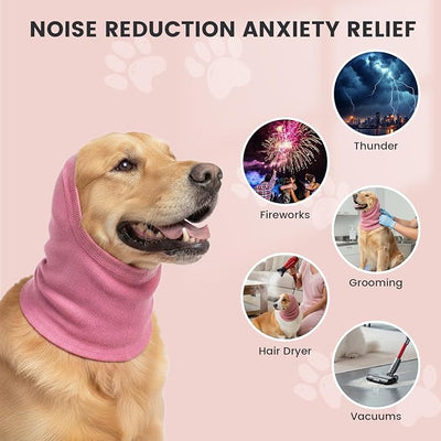 GOLD HONEY Dog Head Wrap, 2 PCS Soft Elastic Dog Ear Cover, Muffs Noise Protection, Anxiety Relief and Calming Pet, No Flap Ear Wrap for Grooming, Force Drying, Fireworks (Boxed, Pink, L)