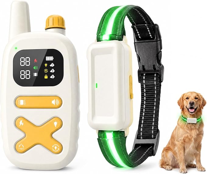 Dog Training Collar with Remote: 3300ft Dog Shock Collar, IP68 Waterproof E Collar with Light Strap, Beep Vibration & Shock Modes for Anti-Bark & Behavior Correction, Fits 15-120lbs Medium Large Dogs