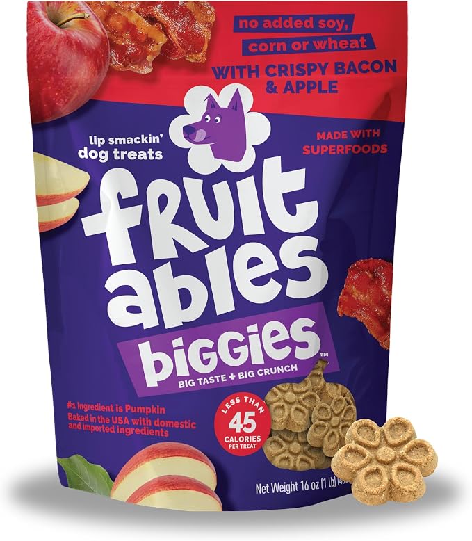 Biggies Dog Biscuits, Healthy Treats for Dogs, Pumpkin Doggie Biscuits, Crunchy Treats, Made Without Wheat, Corn and Soy, Made in the USA, Crispy Apple and Bacon Flavor, 16oz