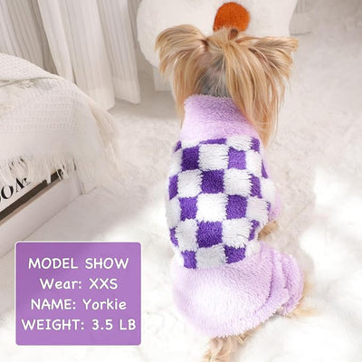 Sebaoyu Turtleneck Dog Pajamas for Small Dogs, Fleece Sweater, Winter Cute Tiny Clothes Outfit Puppy Pet Jumpsuits Chihuahua Yorkie Cat Clothing(Plaid Purple,X-Small)