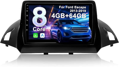 8Core 4G+64G Car Radio for Ford Escape 2013-2019: Upgrade Android 15 9" 1280 * 720P Touchscreen Stereo Head Unit CarPlay Android Auto, BT, WiFi 6, GPS, AM, FM, RDS, 36EQ, SWC, 1080P Backup Camera