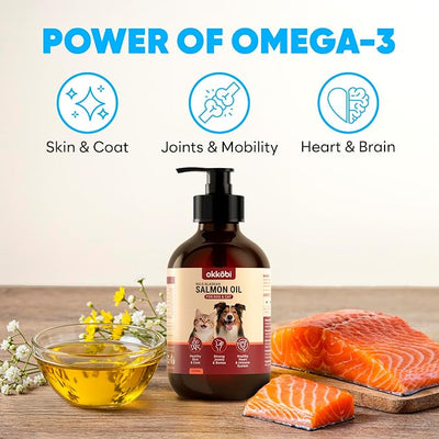 Wild Alaskan Salmon Oil for Dogs & Cats - Pure Fish Oil for Dogs with Omega 3, EPA & DHA Supplements for Skin & Coat, Heart & Immune System, Joint and Brain Support - 8.5 oz