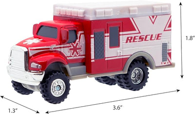 Mighty Fleet Diecast 3-Pack, Snow Shovel, Cherry Picker, and Ambulance, Durable 3” Diecast Vehicles for Kids Ages 3+