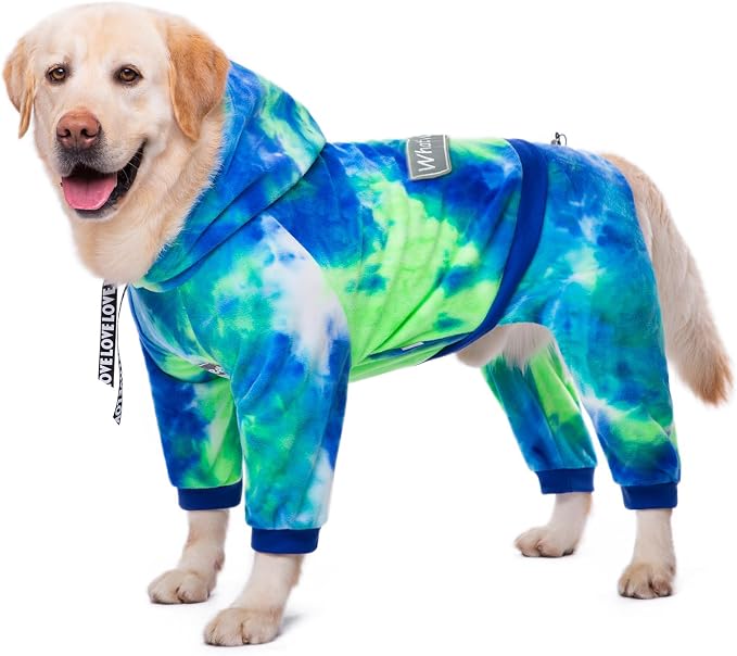 Dog Hoodies Winter Coat for Large Medium Dogs, Pullover 6 Legs Warm Coat Hooded Sweatshirt, Fleece Hoodie for Cold Weather (Bandhnu Green, 2X-Large)