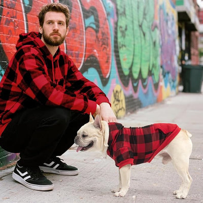 KOOLTAIL Plaid Dog Hoodie Pet Clothes Sweater with Hat and Pocket for Small Medium Large Size Dogs, Soft Winter Warm Dog Cold Weather Coat, Fleece Fall Dog Hooded Sweatshirt for Puppy Cats, Red M