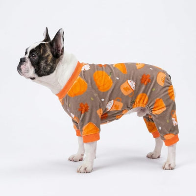 Fitwarm Pumpkin Dog Pajamas, Thanksgiving Outfit for Small Dogs Boy Girl, Pet Onesie, Brown, Orange, XL