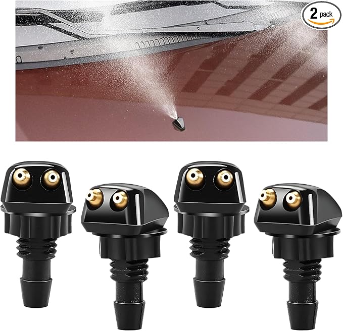 4PCS Front Windshield Washer Nozzles, Double-Hole Windshield Wiper Nozzles Washer Spray Jet Kit, Adjustable Windscreen Squirter Nozzle Replacement for Cars SUVs Trucks