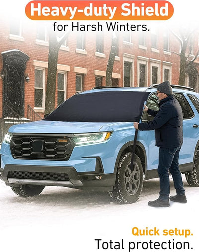 EcoNour Car Snow Cover Compatible for Honda Pilot | Windshield Cover for Ice and Snow with S-Hook Straps | Heavy-Duty 600D Oxford Winter Car Cover, Waterproof & Anti-Slip