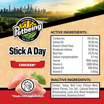 Stick a Day for Dogs | Daily Real Meat Dog Chew Sticks with 7-in-1 Wellness Support | Dog Treats with Vitamins & Nutrients for Daily Routine | Chicken Flavor, 28 Count