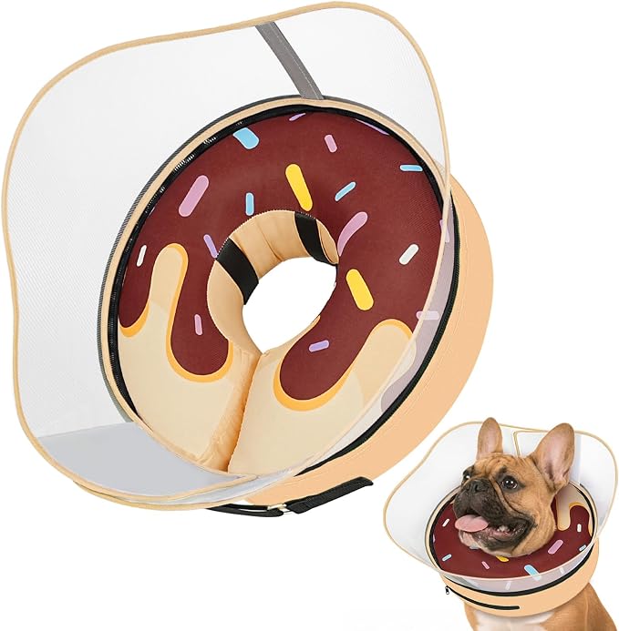 Raised Inflatable Dog Cone After Surgery - Adjustable Recovery Donut Collar with Removable Shield to Stop Licking Wounds & Protect Stitches - Soft Dog Cone Alternative for Medium Dogs (Brown,M)