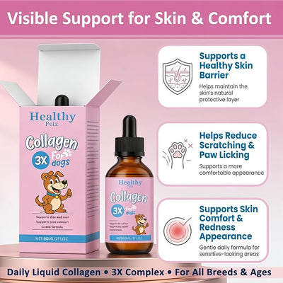 Liquid Collagen for Dogs, Daily Collagen for Dogs with ThreeCollagen Types & VC, Support Healthy Joint Supplement, Coat, Gut & Overall Vitality, 60ml/2FL OZ