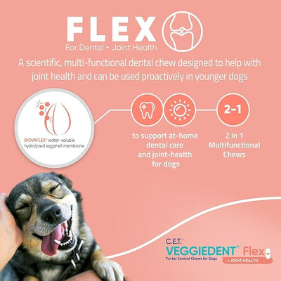 Virbac C.E.T.® VEGGIEDENT® Flex Tartar Control Chews for Dogs - Multifunctional to Support Joint Health, VOHC Approved - Large Dogs Over 66lbs