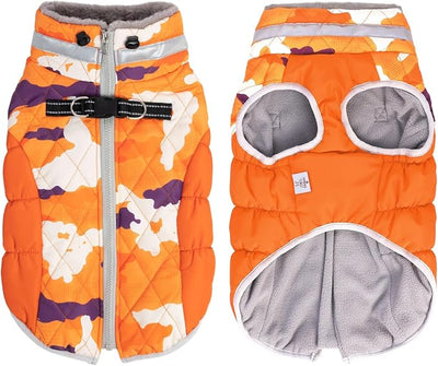CuteBone Orange Dog Waterproof Winter Coat with Harness, Reflective Warm Jacket with Zipper for Cold Weather, Snowsuit for Medium Large Dogs YRFN02XXL