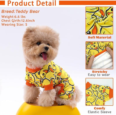 XPUDAC 4 Pack Dog Pajamas Soft Strechy Duck Pink Print Dog Clothes for Small Medium Dogs Girl Boy Cat Apparel, S