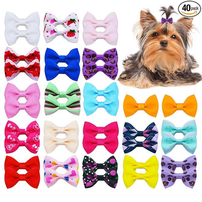 40PCS Dog Hair Bows with Clips 1.5Inch Girl Small Dog Apparel Accessories for Pet Puppy Cat Kitten Rabbit Hair Bows Clips