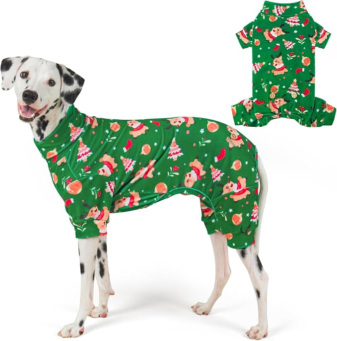 KYEESE Dog Christmas Pajamas, Turtleneck Dog Pajamas for Medium Dogs, Soft Velvet Holiday Pet Onesie with 4 Legs, Cozy Pet Sleepwear Doggie Jammies, Cute Winter Festive Doggie Outfit, 2XL