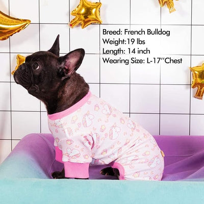 KYEESE Dog Pajamas Stretchy Pet Jammies Coat Comfy Pet Onesie Costume Velvet Dog Pajamas Small Sized Dogs Soft Dogs Clothes Pjs with Pink Unicorn Pattern, Large