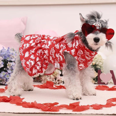 CuteBone Turtleneck Dog Velvet Dress Valentine's Day Puppy Skirt Costume Pet Clothes Cat Apparel with Bow Hair Rope for Small Dogs CVD19L