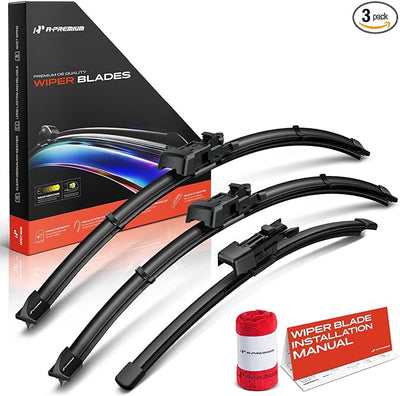 A-Premium 24"+19"+12" Windshield Wiper Blades Compatible with Infiniti QX30 2017 2018 2019 - Front Rear Wipers Blade Set, TL2/FR_2B Arm Connector, with Wear Indicator & Towel (Pack of 3)