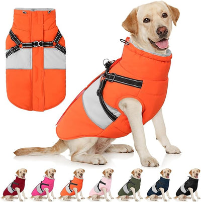 AOFITEE Dog Winter Coat, Dog Coat with Harness Built in, Dogs Jacket for Large Dogs, Reflective Waterproof Pet Puffer Jacket Snowsuit, Warm Fleece Windproof Pet Sweater for Cold Weather, XL